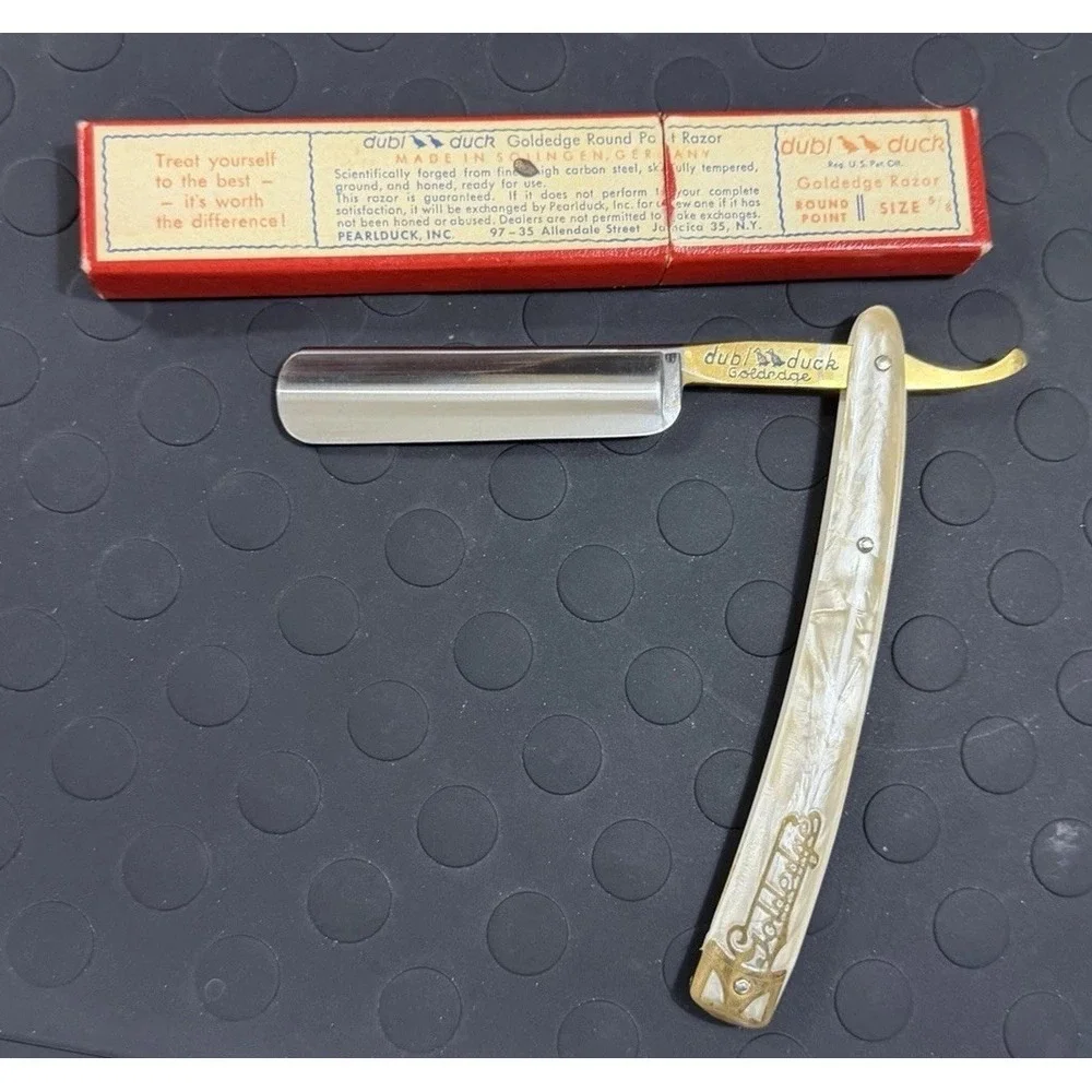 Dubi Duck Round Point Straight Razor Vintage Goldedge 5/8 In Original Box Mint